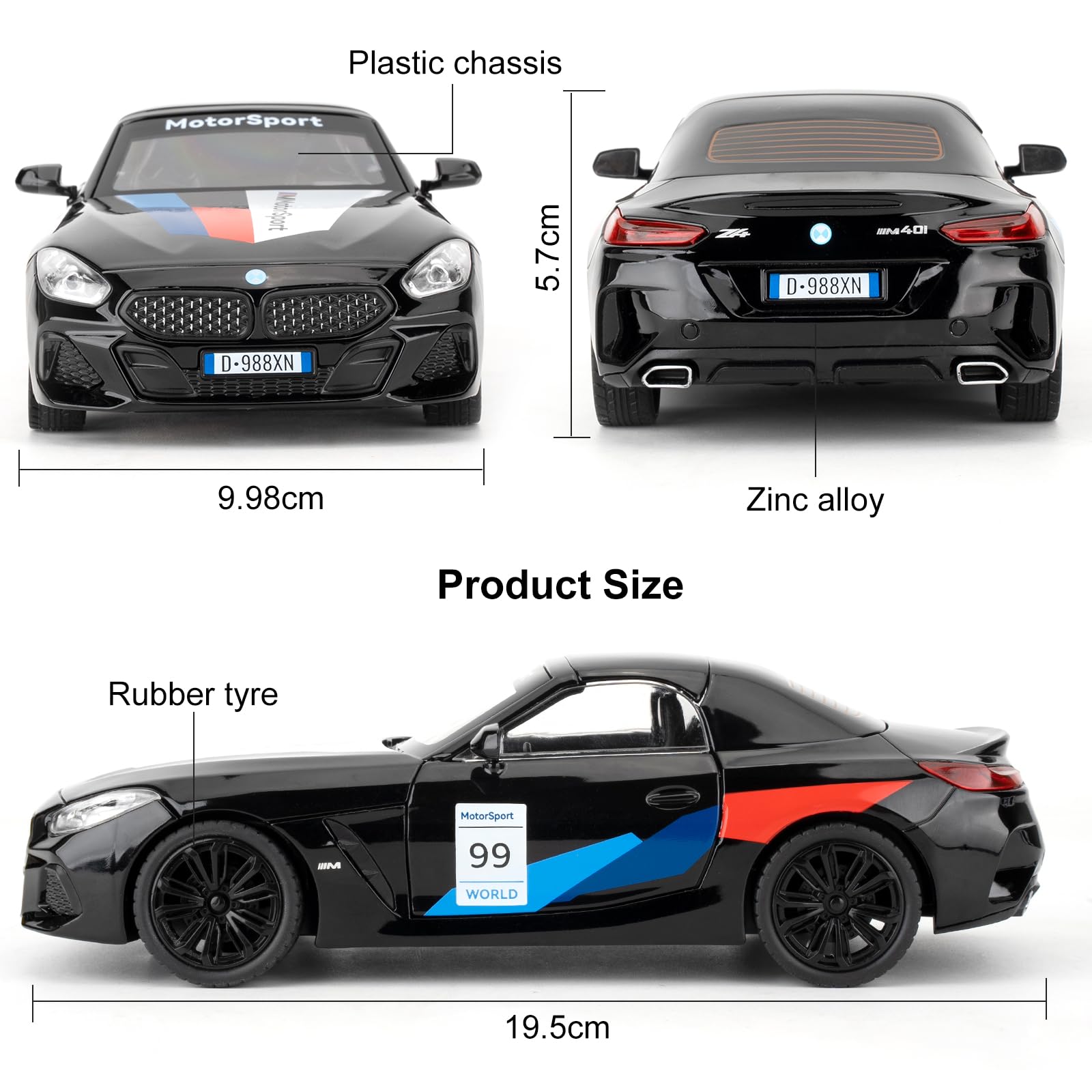 imtfzct Diecast Alloy Toy Cars, 1/24 Scale Z4 Model Car, Pullback Vehicle - Image 2