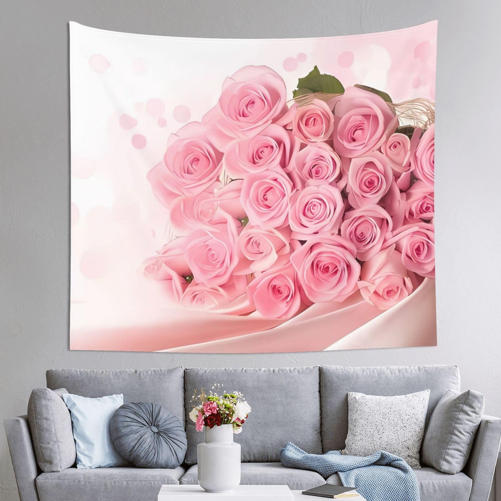 Arazzo Ucraino Con Ricamo Rosa, 150x150 Cm, Set Con Clip E Ganci, Per Parete Camera O Salotto