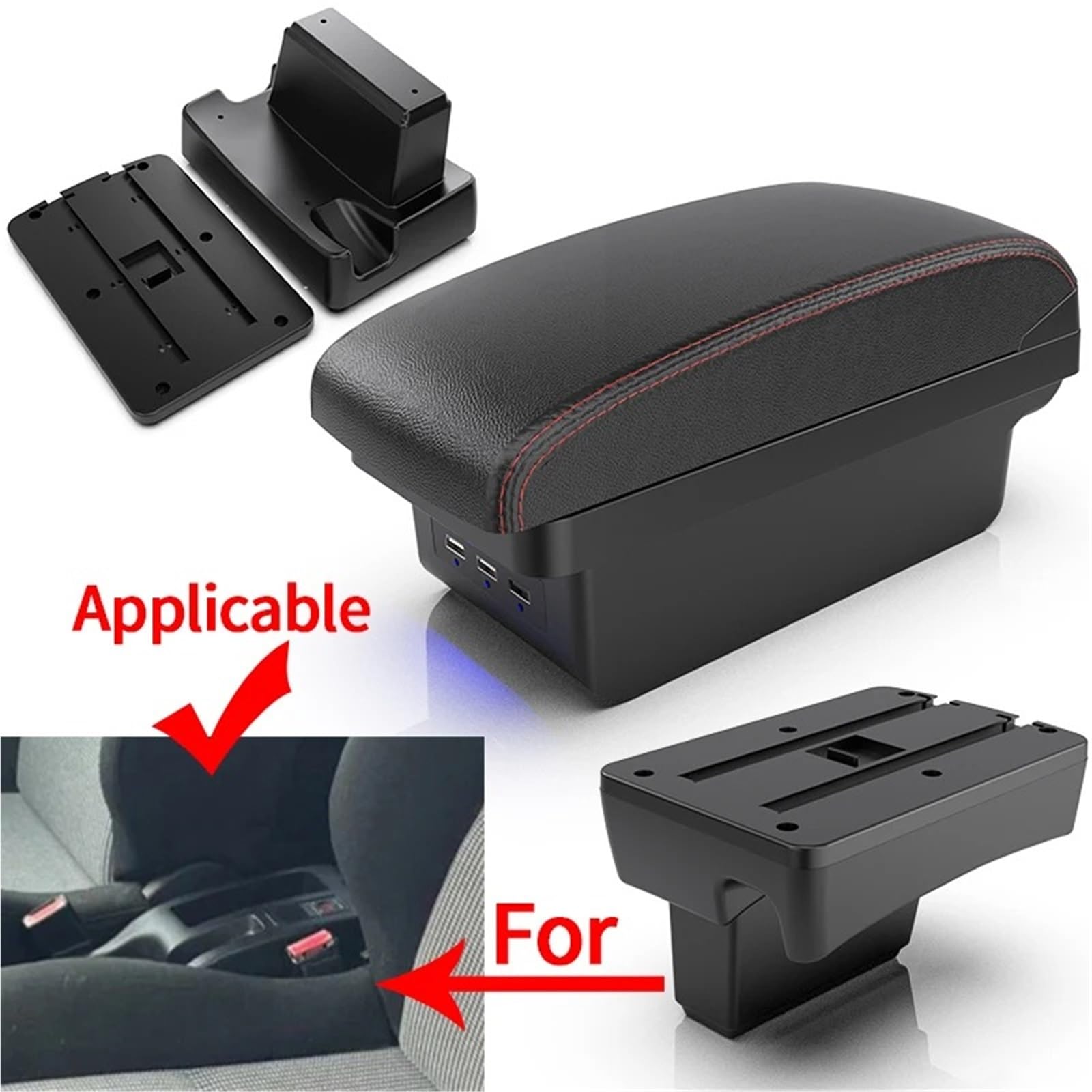 Reposabrazos Central Para Peugeot 307 2001-2008 Caja Almacenamiento Especial Para Reposabrazos Apoyabrazos capa Doble Caja(A Black line NO USB)
