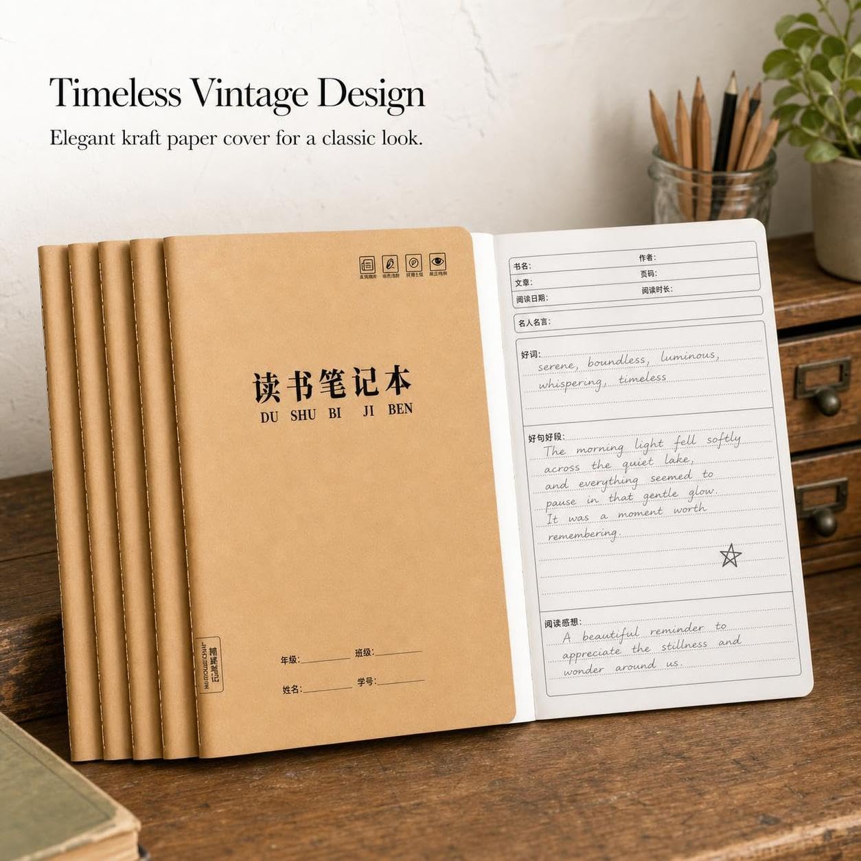 Lesetagebuch, liniertes Schreibheft, style to 3