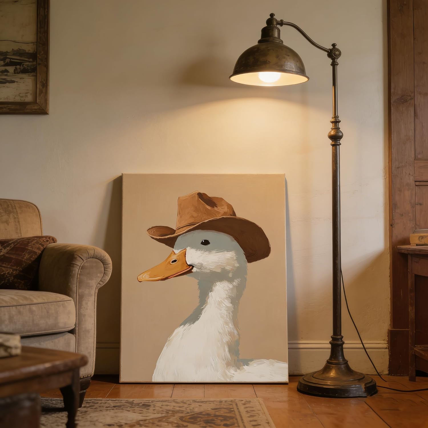Funny Cowboy Duck Framed Canvas Wall Art Western Animal Decor 12x16 Inches image 4
