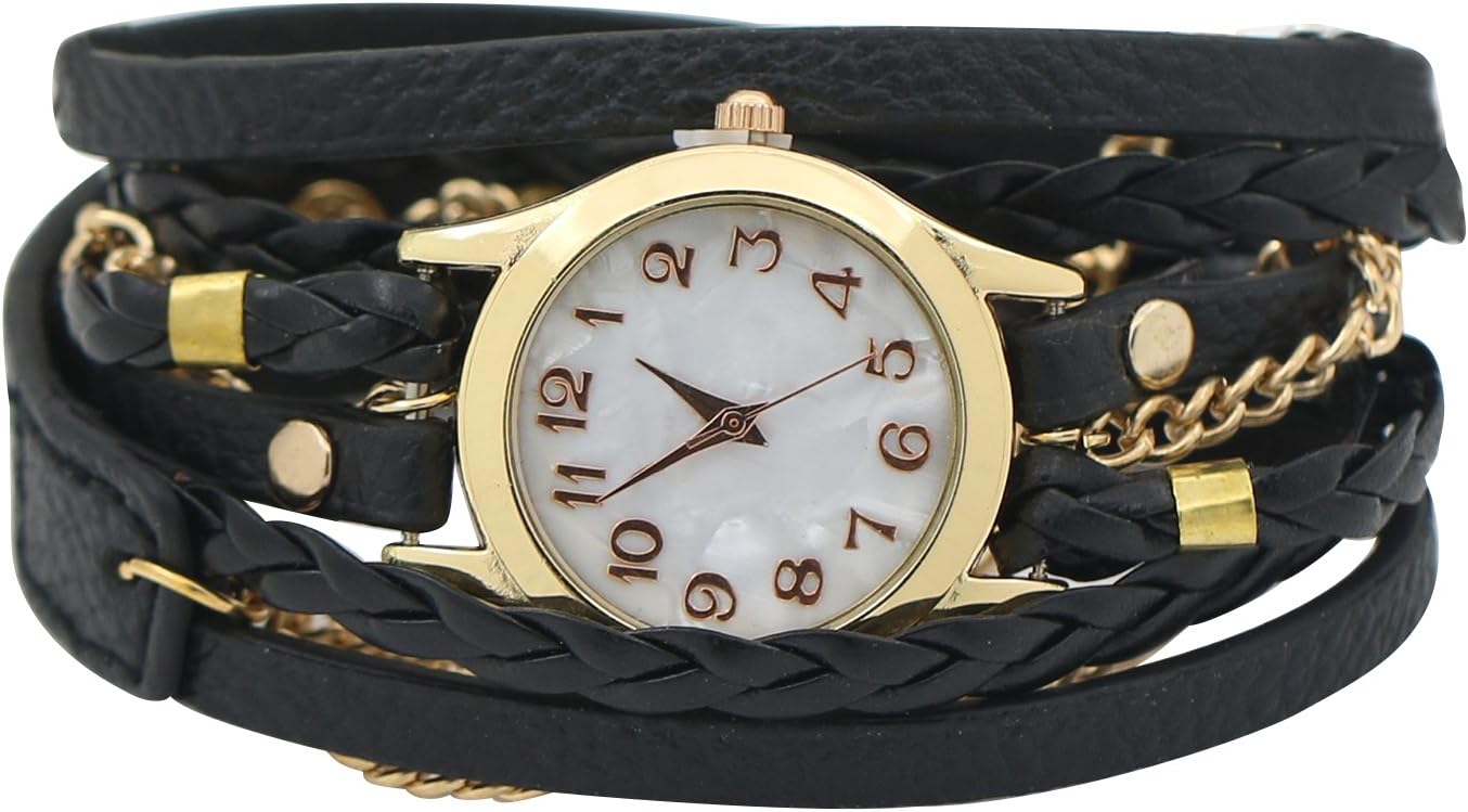 Broadfashion Bluelans® Charming Vintage Weave Wrap Leather Chain Bracelet Watch for Womens Ladies