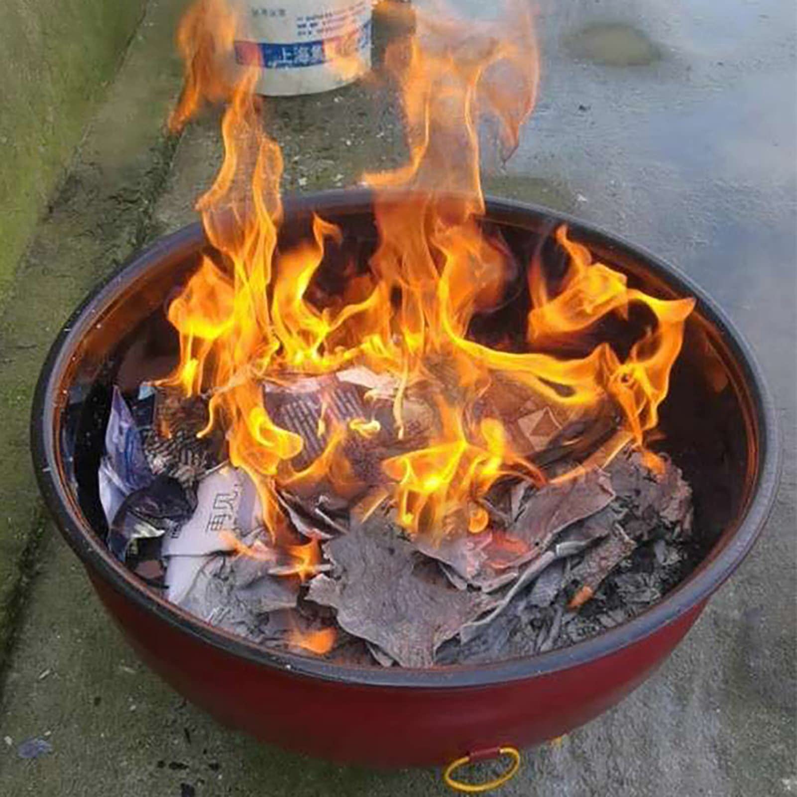 Incinerador de Papel de desecho de jardinería doméstica, incinerador doméstico Grueso Rojo con asa y pies, Estilo Chino