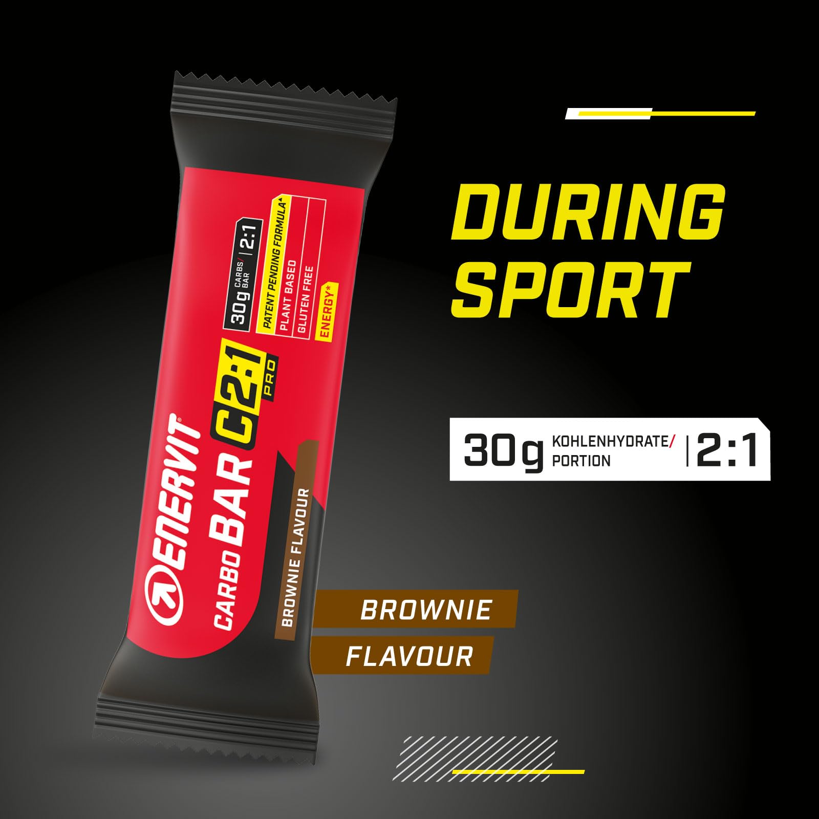 Enervit Carbo Bar C2:1PRO Brownie – Vegan Energieriegel mit 30 g Kohlenhydraten und 50% schneller absorbierten Kohlenhydraten, Schokoladengeschmack, für Ausdauersport, Glutenfrei, 12 Riegel à 45 g