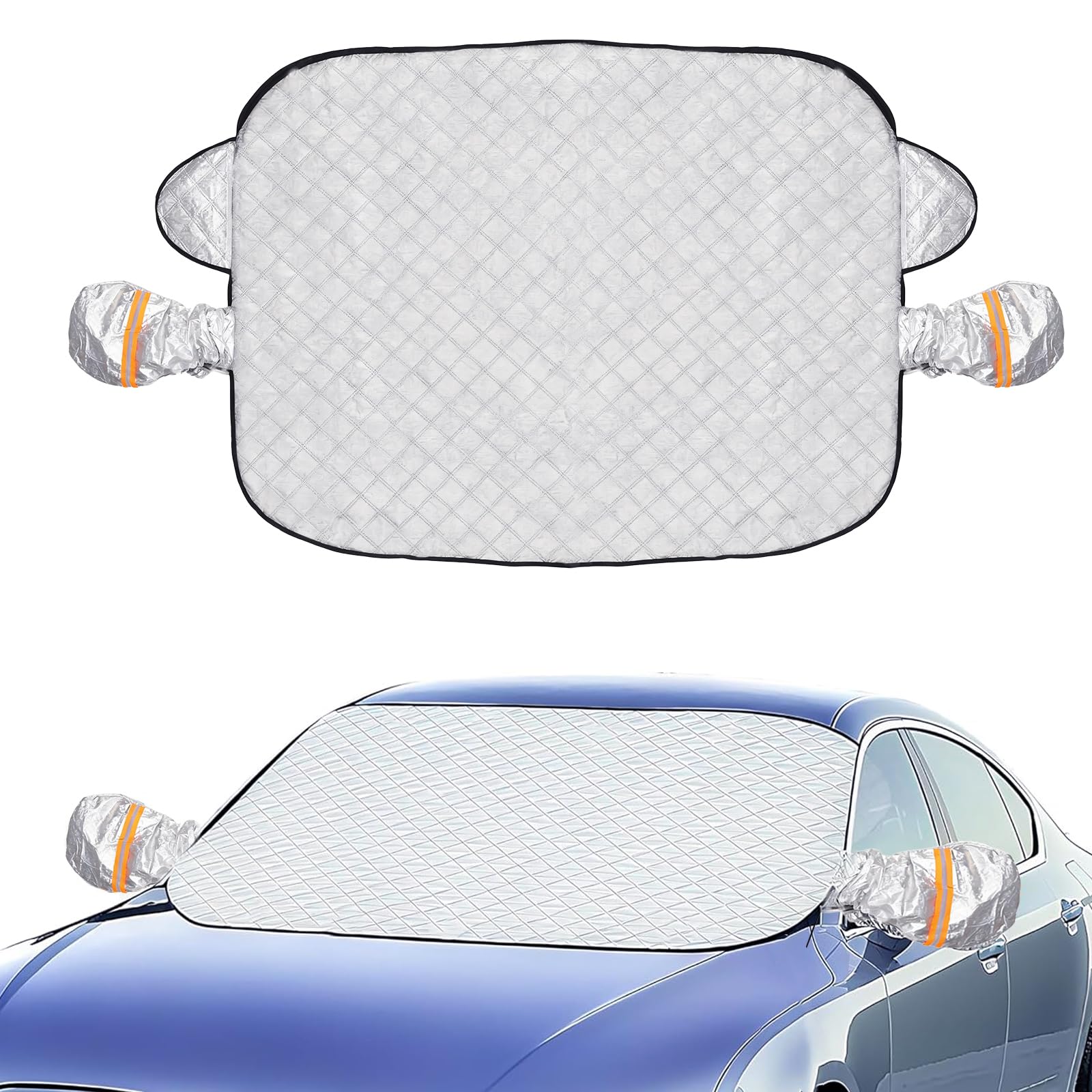 Couverture Pare Brise Voiture, Housse de Pare-Brise avec Protection pour Rétroviseurs, avec 9 Aimants pour Voitures/SUV, Protège de la Neige, du Verglas et du Soleil, 150x110 cm