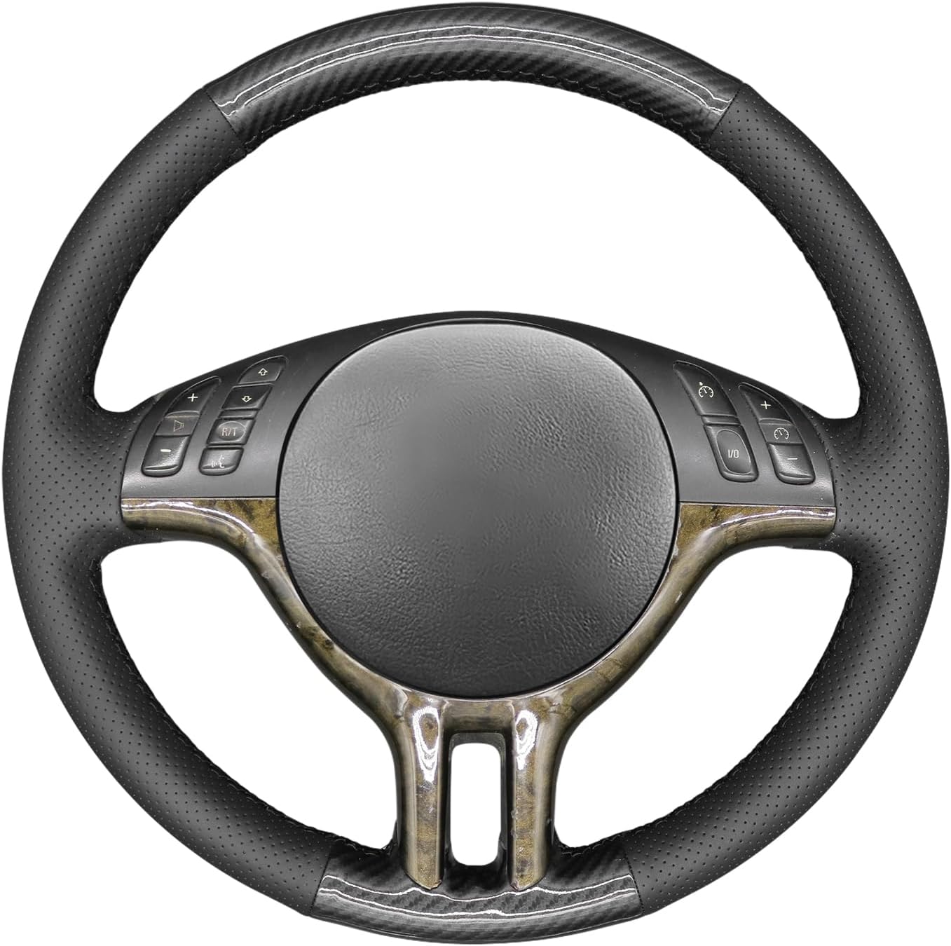 MEWANT Car Steering Wheel Wrap for BMW 3 Series E46 E46/5 2000 2001 2002 2003 2001 2005 / X5 E53 2000-2001Customized Hand-Stitch PU Carbon Fiber and Black Artificial Leather