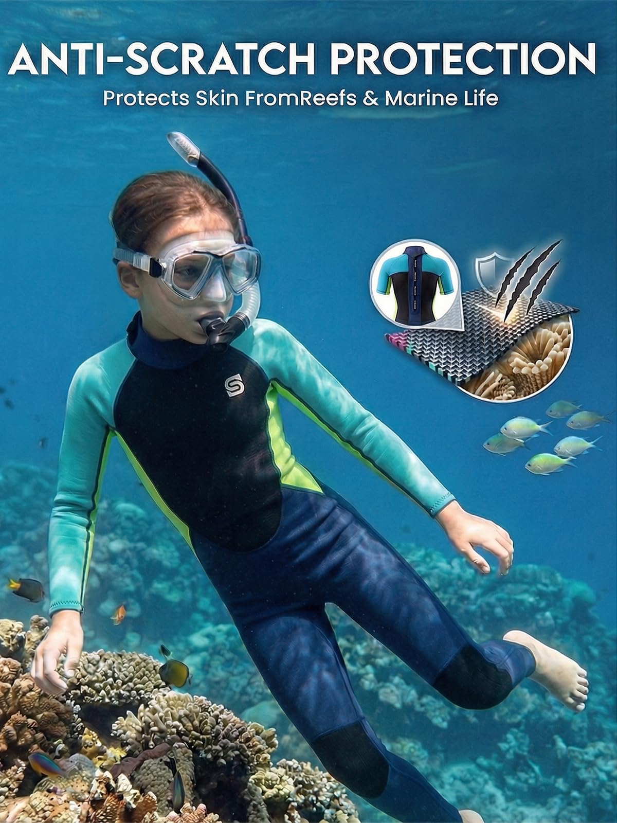 Combinaisons Plongée Enfants, 2.5mm Néoprène Combinaisons de Plongée pour Sports Nautiques Surf Natation