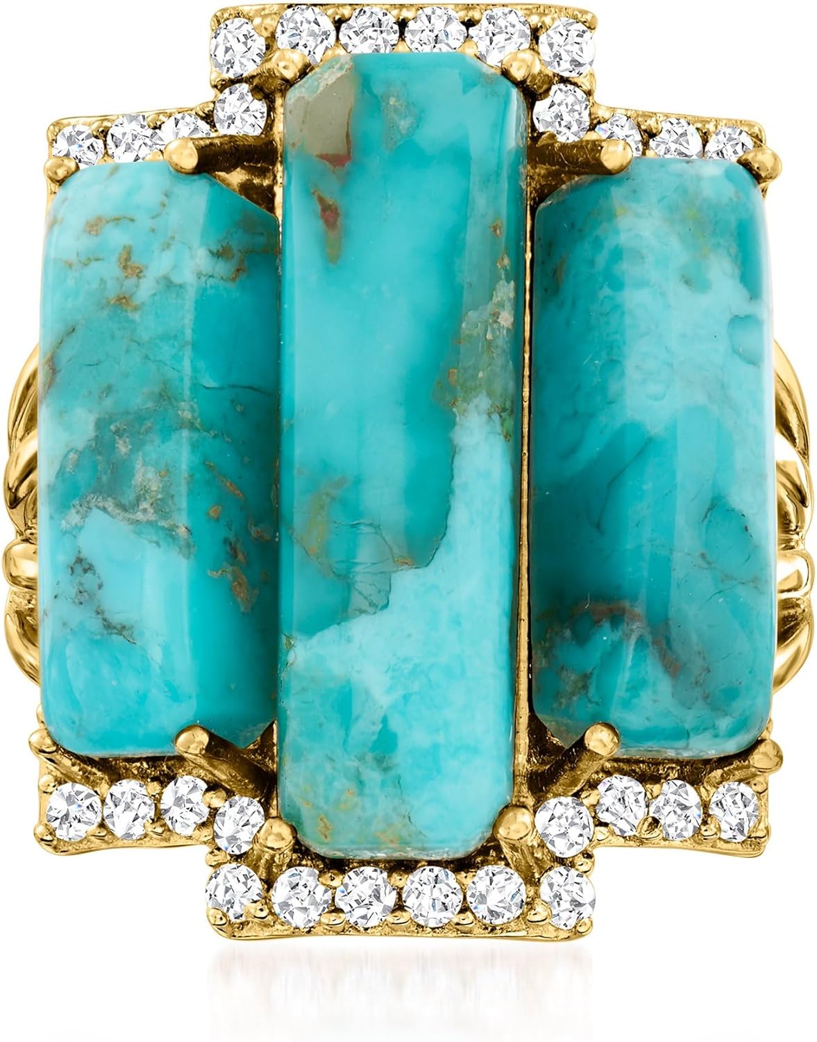 Ross-Simons Turquoise and .80 ct. t.w. White Topaz Ring in 18kt Gold Over Sterling