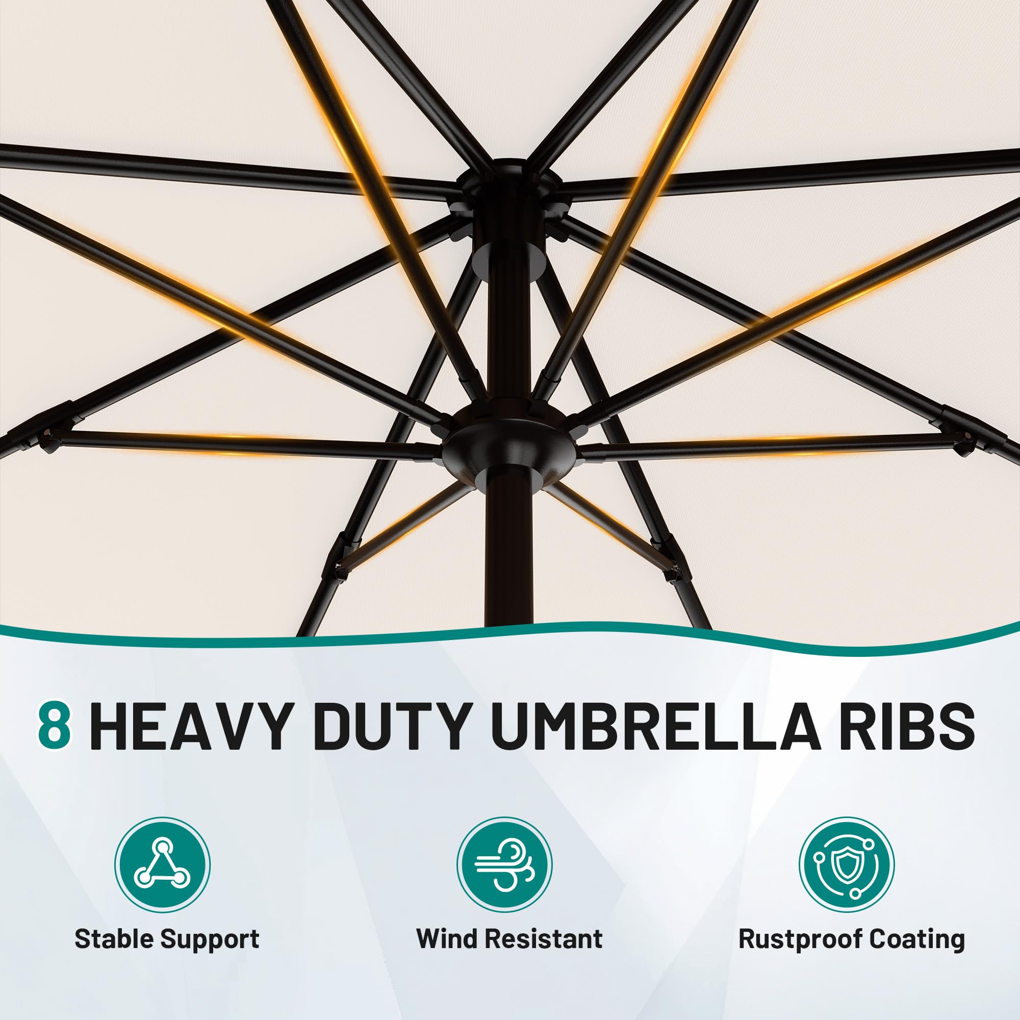 Condition photo showing New/Like New for 9 ft patio umbrella for outdoor, outdoor table umbrella with push button tilt and crank, outdoor patio umbrellas with 8 sturdy ribs for market, garden, pool (cream-white)