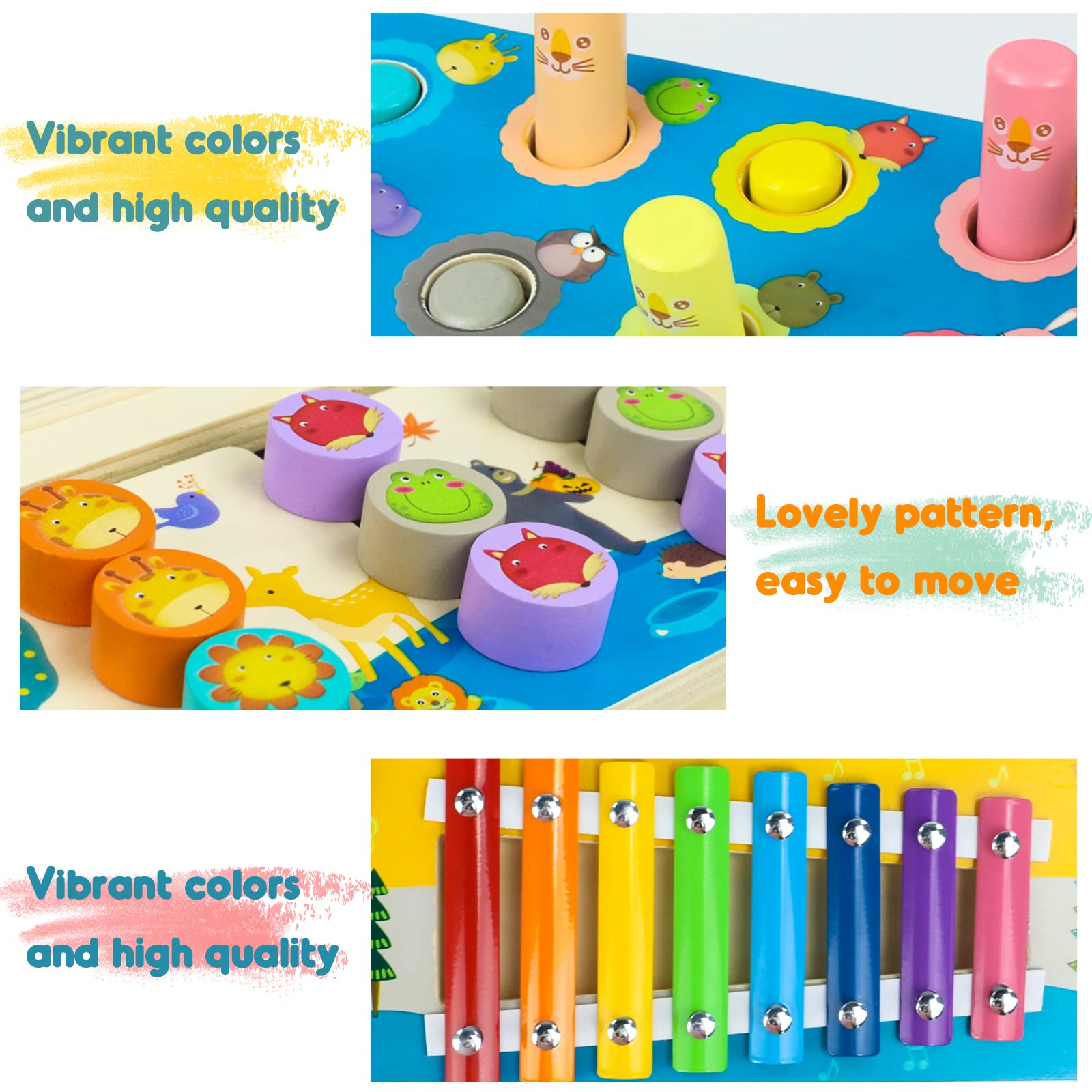 jerryvon Giochi Bambina 1 Anno Xilofono Bambini 4 in 1 Giocho Legno Bambini Giochi Montessori 1 2 Anni con Acchiappa La Talpa Giocho Educativi 1 Anno per Regalo Natale Bambino Bambina 2 3 Anni