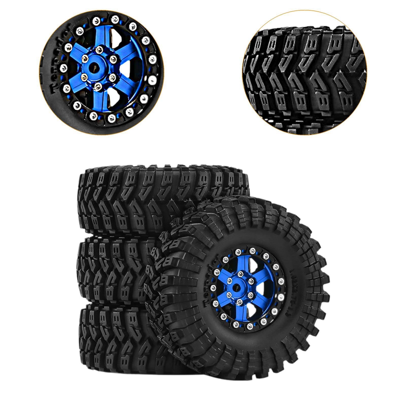 4 Pezzi Ruote Auto Giocattolo Pneumatici Parti Ricambio RC Resistenti in Alluminio Adatti per Modellismo Manutenzione Auto Radiocomandate, Blu