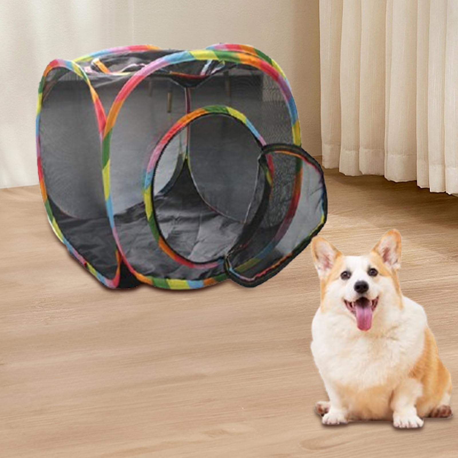 Katzenwürfel Spielhaus, Outdoor Tunnelgehege, Tierlaufstall mit Netzeinsätzen, kompakte Aktivität mit stabilem Rahmen, atmungsaktives Stoffmaterial, ideal für Kätzchen, Welpen, , klein