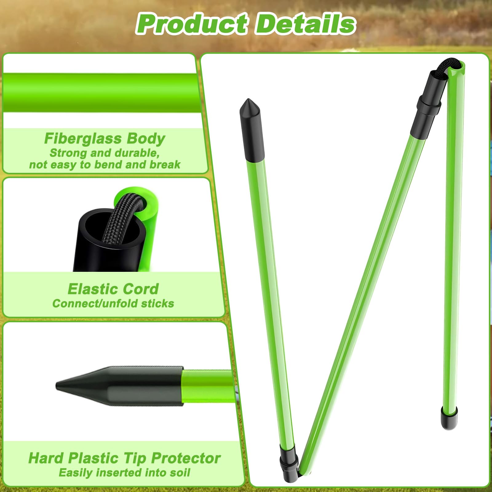 2Pcs Palos de Alineación Golf, Ayuda Alineación Entrenamiento Golf Plegables 123cm, Varillas Entrenador Swing Ayuda Práctica Fibra Vidrio 3 Secciones para Principiantes Golfista, Corrector Postura