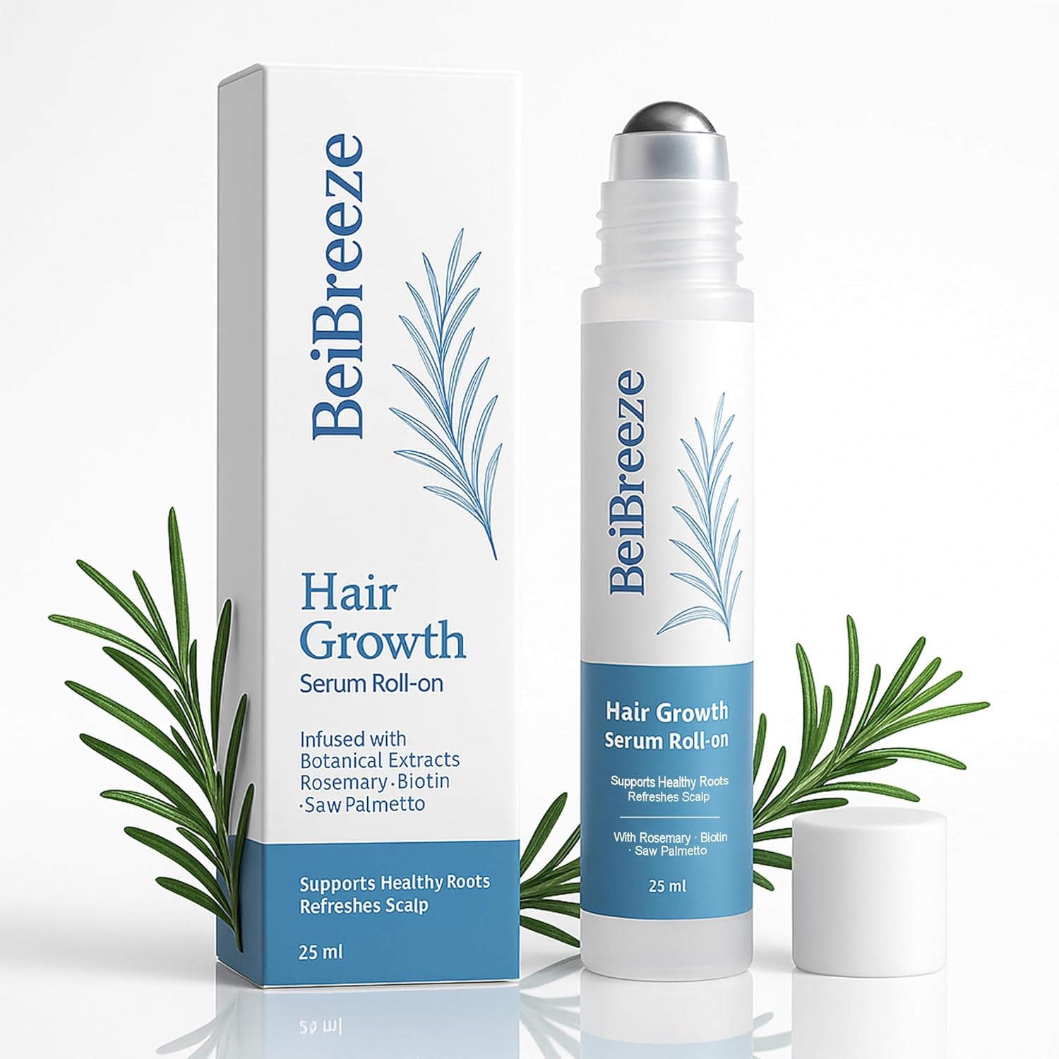 Rosemary Hair Growth Serum Roll On 25ml – Infused with Rosemary, Biotin & Saw Palmetto | Fast-Absorbing Scalp Serum for Thicker, Fuller Hair | Non-Greasy, For Men & Women