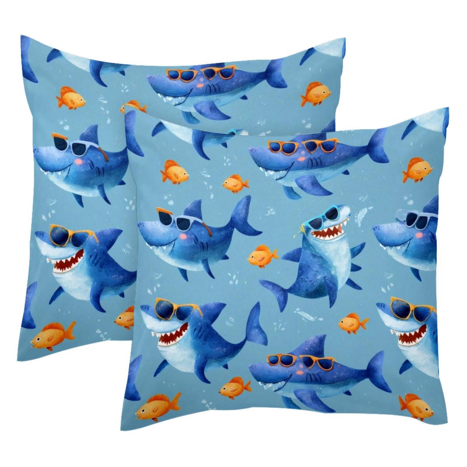 Fundas de cojín de terciopelo suave 50x50 de tiburones y peces para almohada decorativa moderna