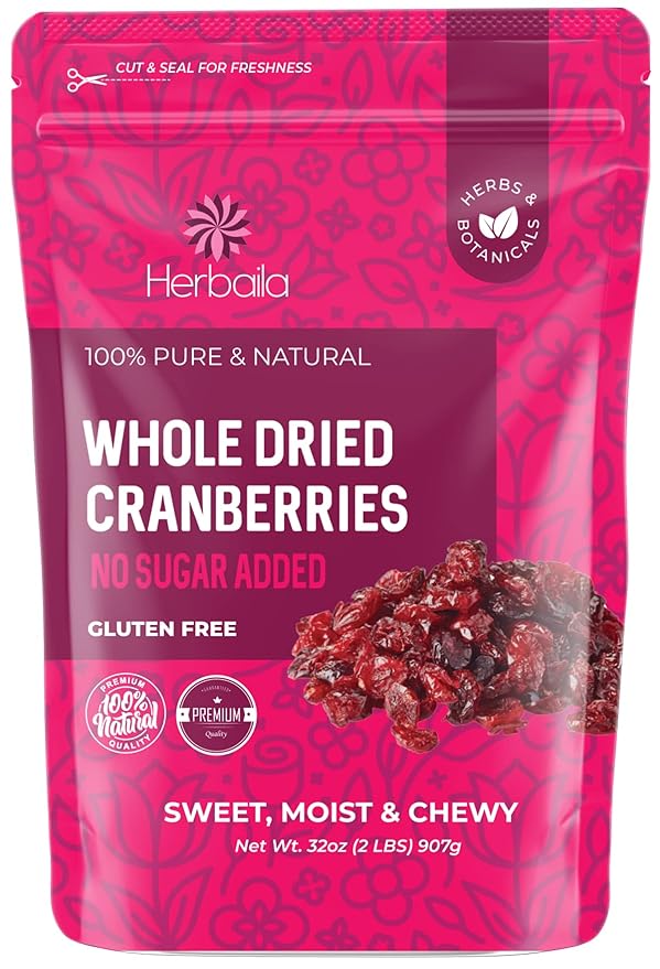 Dried Cranberries Unsweetened, 2 lbs. Bulk Cranberries Dried Fruit, Unsweetened