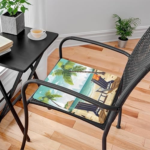 Miniatura 2 de Bardic Chair Cushion 1 Pack Beach Palm Tree Memory Foam Seat Cushion Tropical Sea Removable Square Chair Pads for Kitchen Dining Office Chairs and