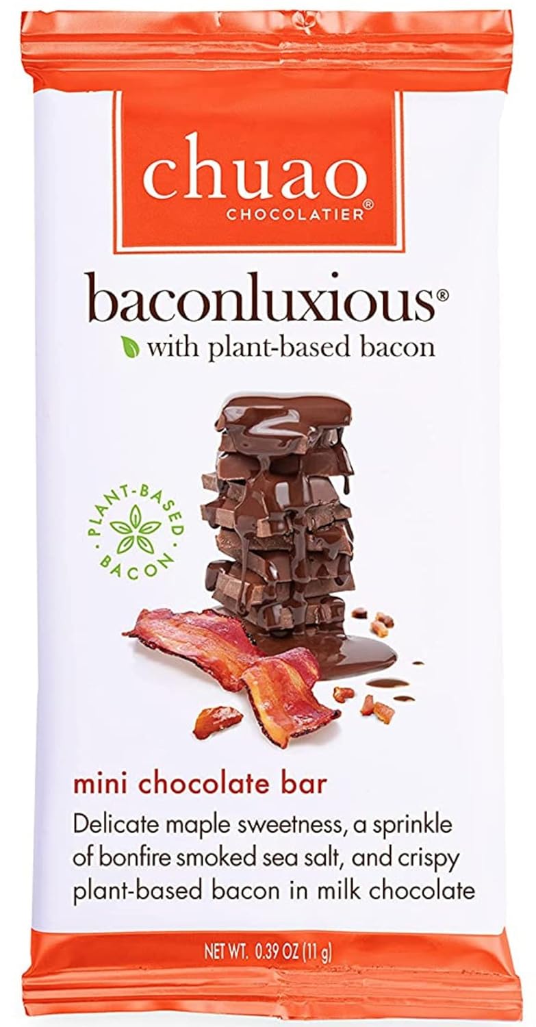Chuao Chocolatier Baconluxious with Plant-Based Bacon Milk Chocolate Mini Bars | Gourmet Vegetarian No Preservatives | for Gift Baskets, for Women, Men | 100 Pack