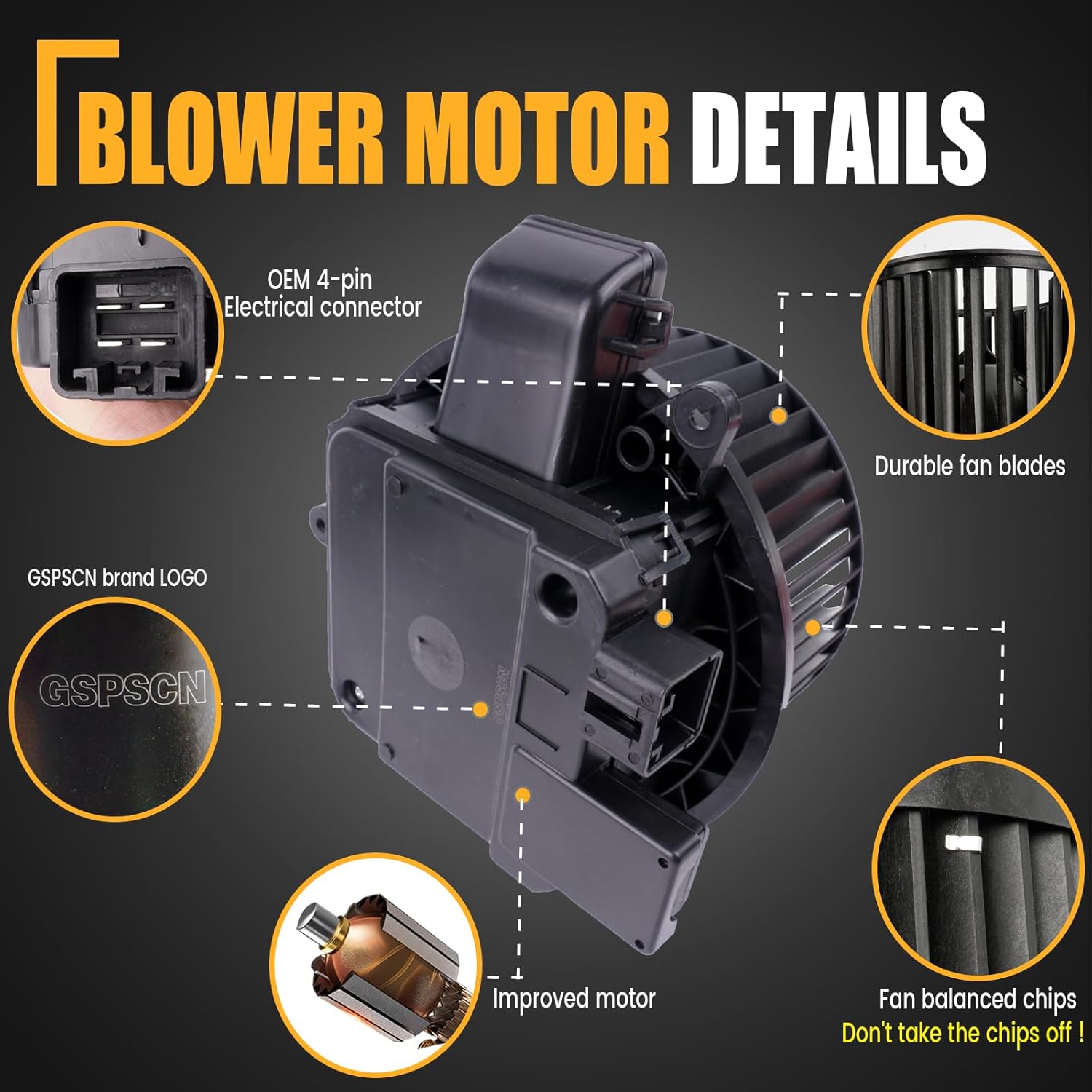 GSPSCN 700329 AC Blower Motor with Fan for Ford Expedition 2018-2024，F150 2015-2023，F250/F350/F450/F550/F600 Super Duty 2017-2022丨Lincoln Navigator 2018-2024 - HVAC Heater Blower Motor FL3Z19805E