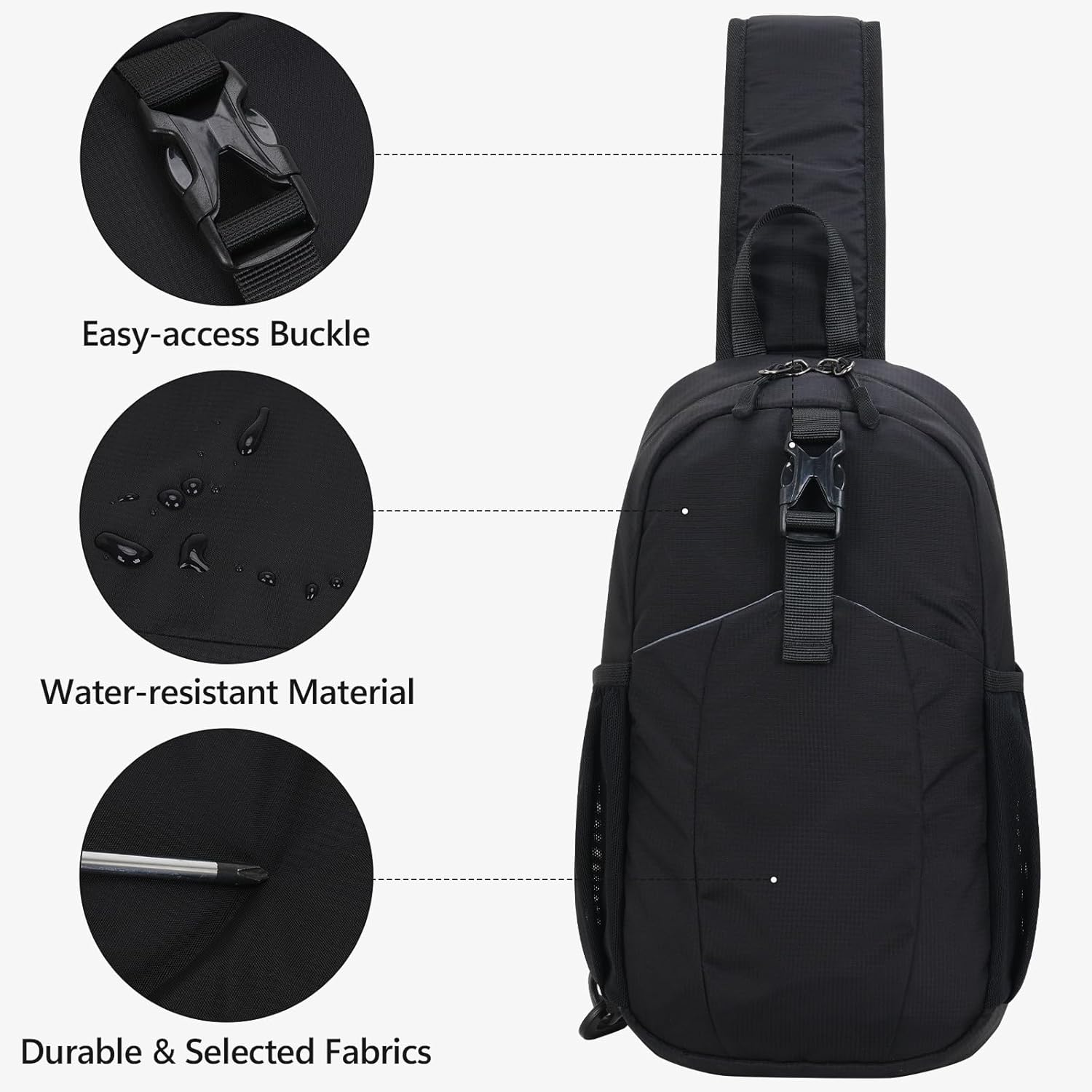 Peicees Crossbody Sling Backpack Sling Bag Travel Hiking Chest Bag Daypack, Black - Image 5