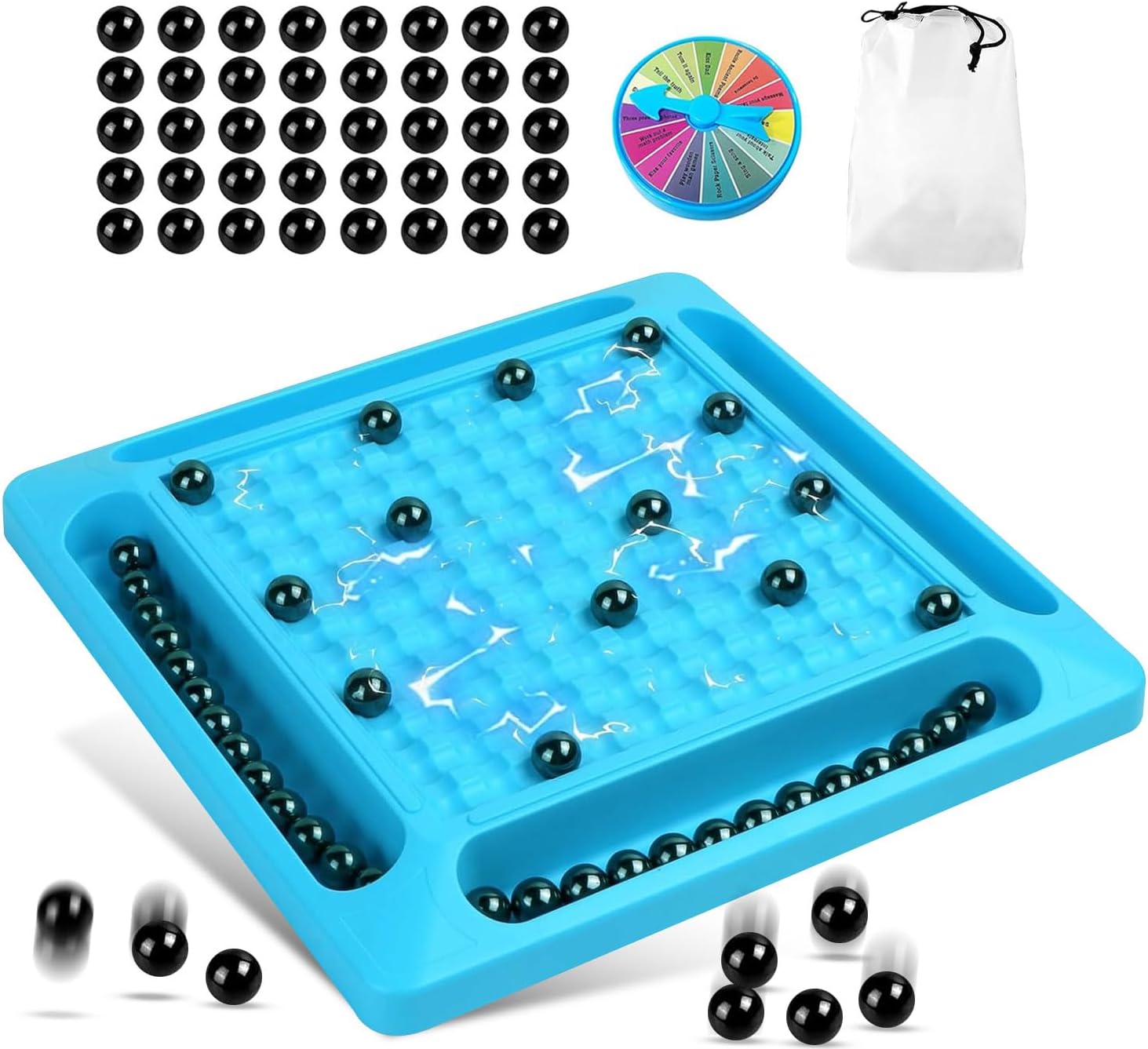 EOPTIFY Magnetic Chess Game Set with 32 Magnetic Stones - Multiplayer Strategy Portable Magnetic Chess Game with Punishment Wheel and Storage Bag for Kids, Adults and Travel. Magnet Chess Board Battle