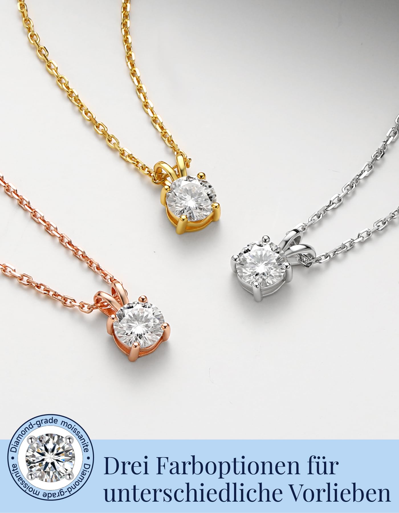 MomentWish Moissanite Halskette Damen, 0,3/0,5/1/2 Karat Solitär Diamant Kette Silber 925 Weißgold/Roségold/Gold Vergoldet Schmuck Geschenk Weihnachten für Frauen
