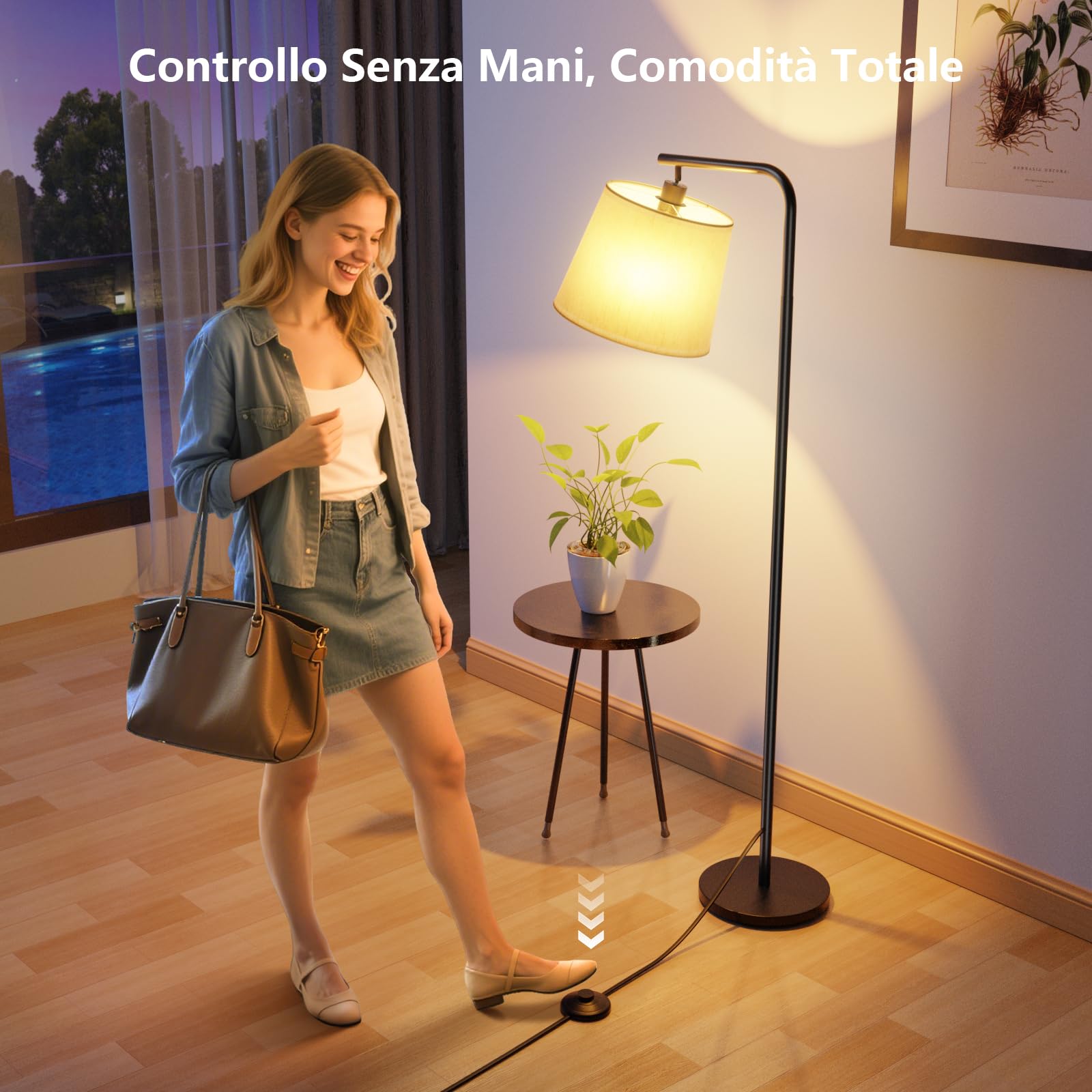 Lampada da Terra, Piantana Dimmerabile Moderna con Telecomando Magnetico, Lampada da Terra Salotto con Paralume in Lino Beige, Lampadina E27, per Soggiorno, Camera da Letto, Ufficio