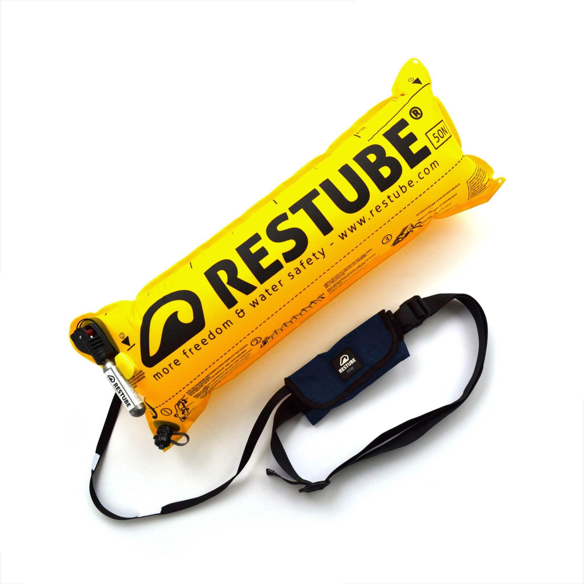 Restube Beach CO2 Bouée de natation - Pour un sentiment de sécurité dans l'eau - Bouée de sauvetage déclenchée par CO2 - Bouée de natation pour adultes et enfants à partir de 10 ans - Bouée pour SUP