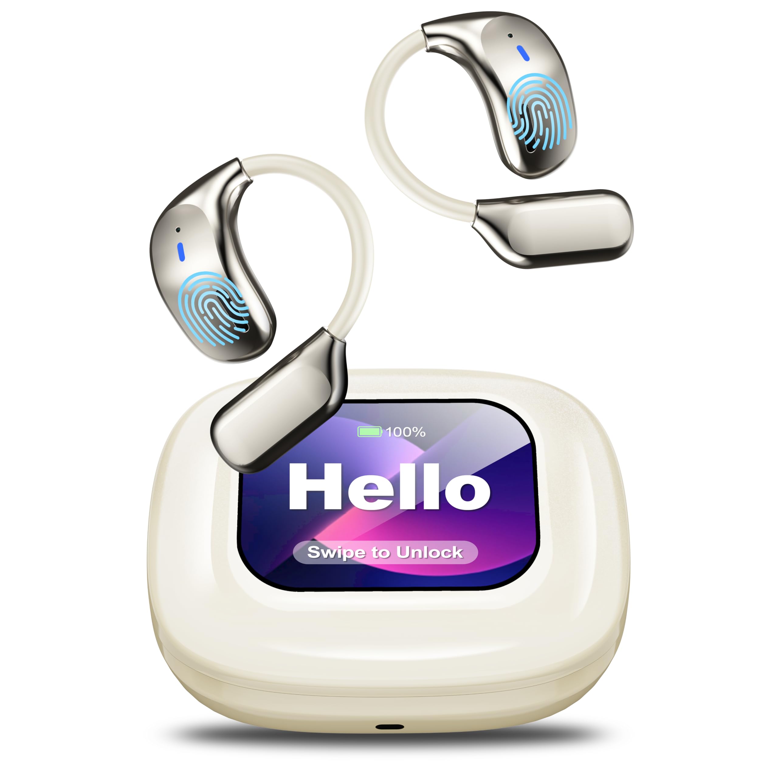 AI Language Translation Earbuds, LCD Touch Screen OWS Real-Time Translator for 144 Languages & Accents Headphones Translator Ideal for Travel Business Learning Translation Device Earphones(Milkywhite)