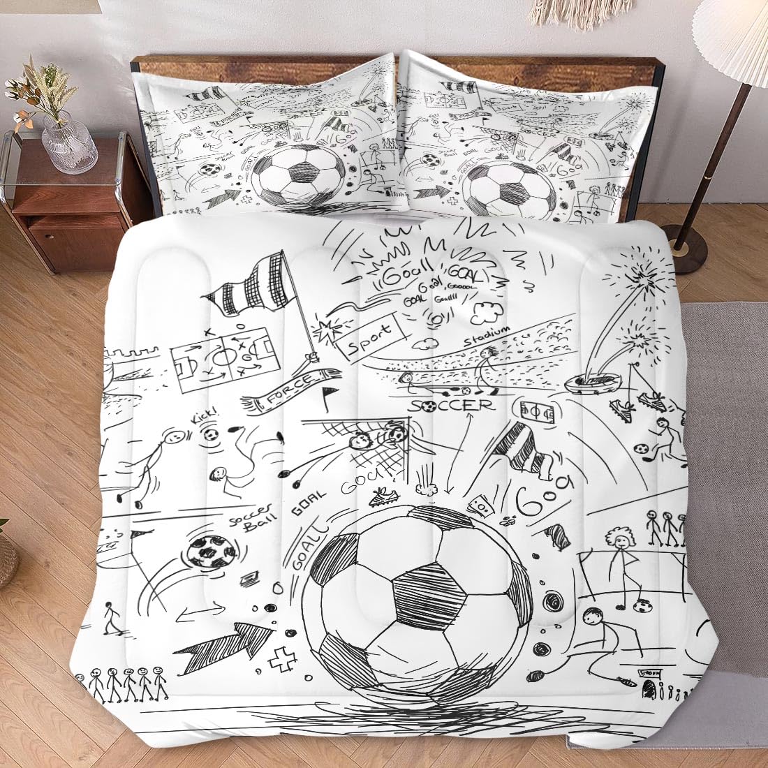 WeCozy Full Size Comforter Set with 2 Pillowcases, Game Painting Ball Cup Soccer Soft 3 Pcs Bedding for Kids and Adults Bedroom Bed Decor