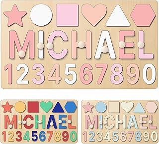 Comprar Puzzle de madera personalizado con nombre para niños, rompecabezas con grabado, juguete de despertar Montessori para niños pequeños de 1 a 3 años, rompecabezas alfabeto y números, regalo de 1er
