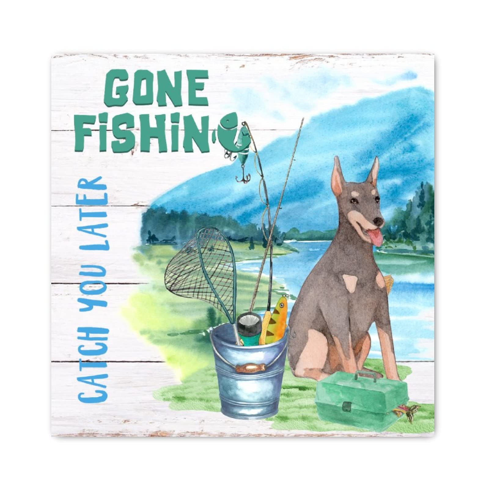 Panneau en bois Gone Fishing pour cuisine et salle de bain ambiance chalet