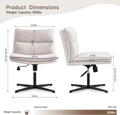Miniatura 3 de EMIAH Silla de escritorio de oficina sin reposabrazos, sin ruedas, de piel sintética, espalda media, ergonómica, cómoda, ajustable, giratoria, con