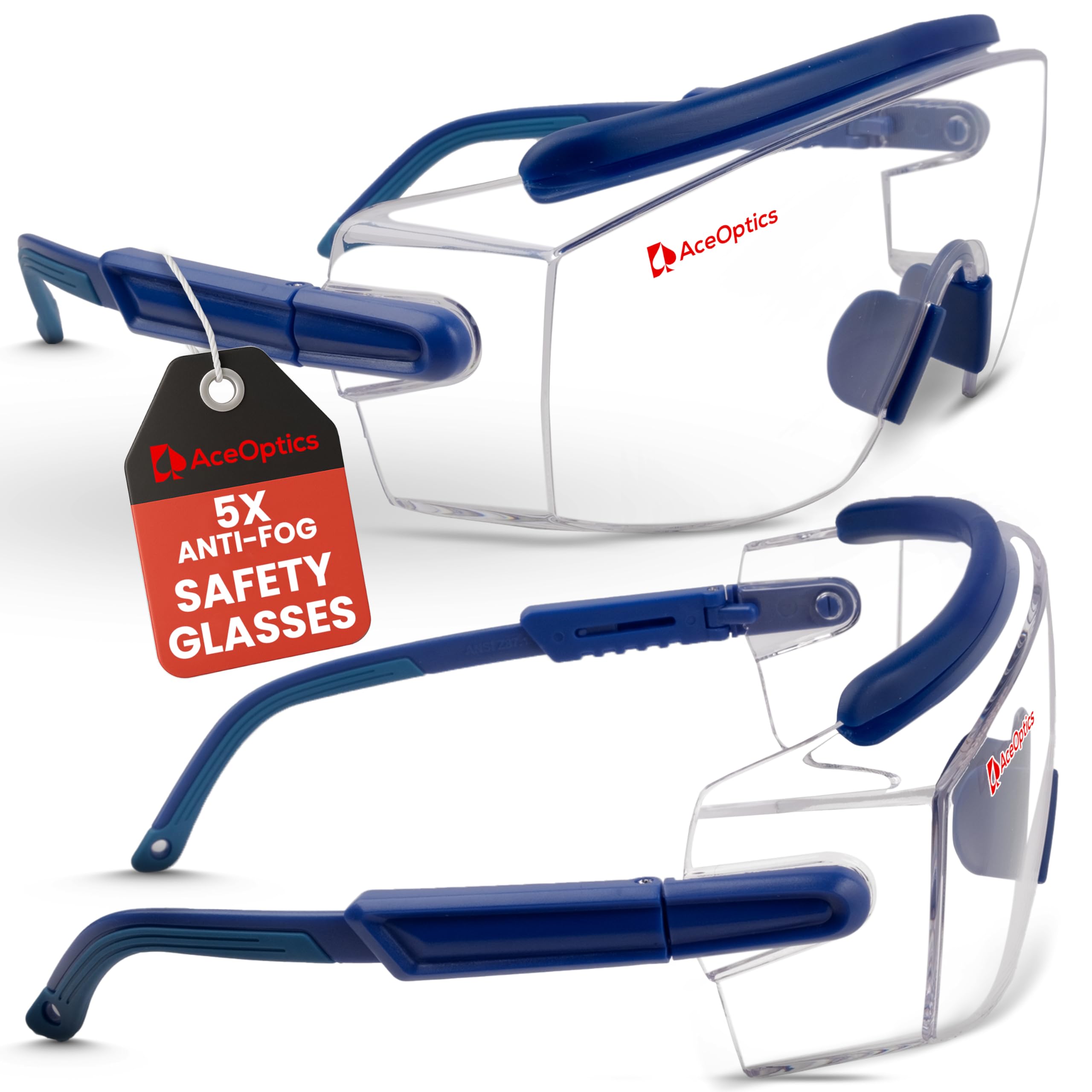 Set di occhiali di sicurezza, ANSI Z87, anti-appannamento, si adattano sopra gli occhiali RX – cinturino, custodia, panno e custodia inclusi