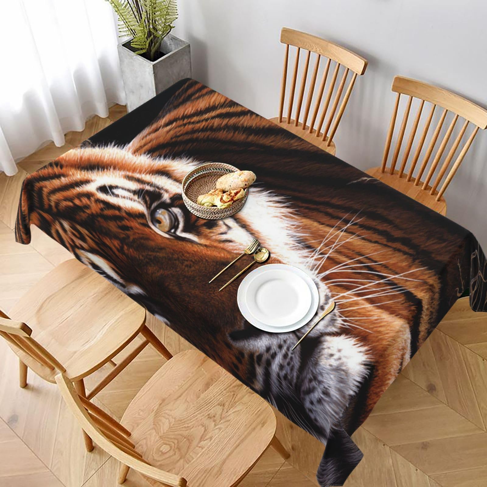 BNVSADC Bengal Tiger Printed Rectangle Tablecloth 228x152 CM, Water Resistant Polyester Table Cloth Decorative Fabric Table Covers for Kitchen Dining Table Parties Camping