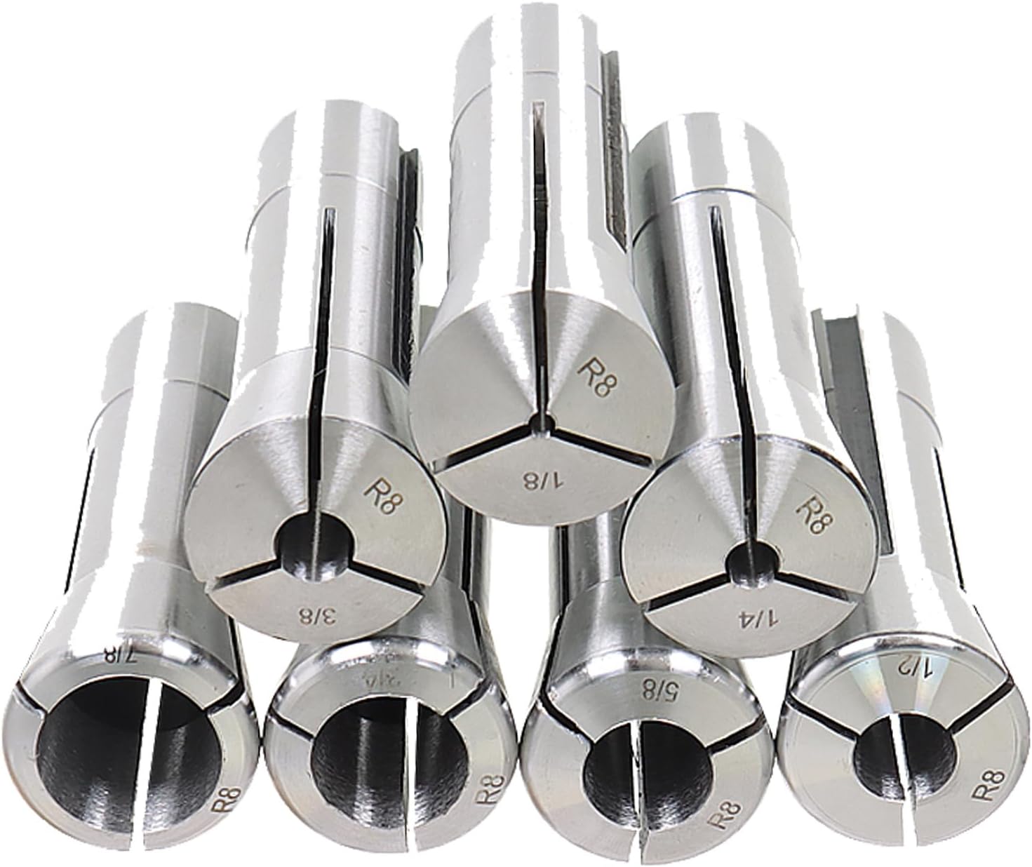 7PCS R8 1/8-7/8 Inch Steel Spring Collet Set Fit for CNC Milling Chuck Lathe Tool Holder