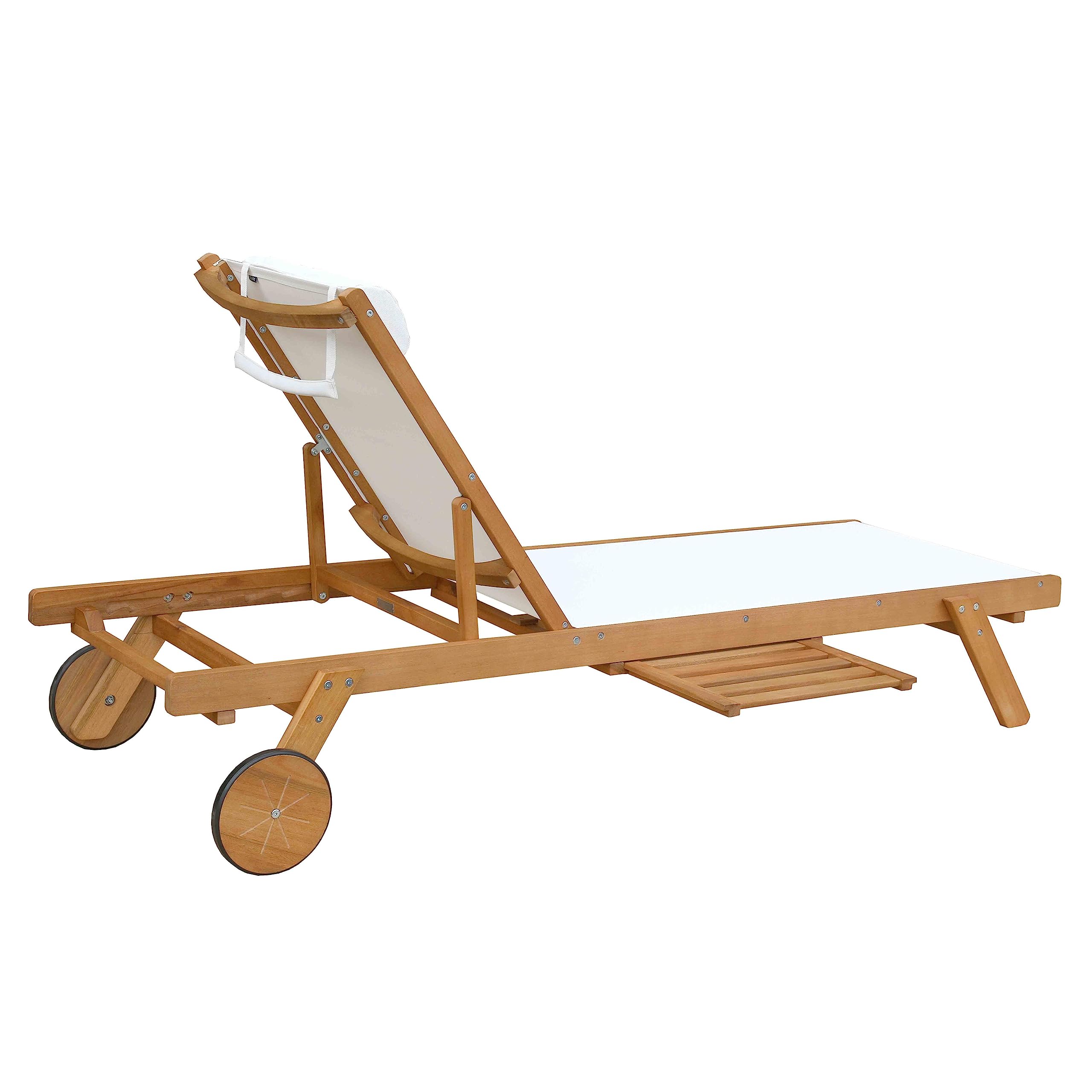 Oviala Lot de 2 Bains de Soleil avec Coussin et Tablette en Bois Blanc