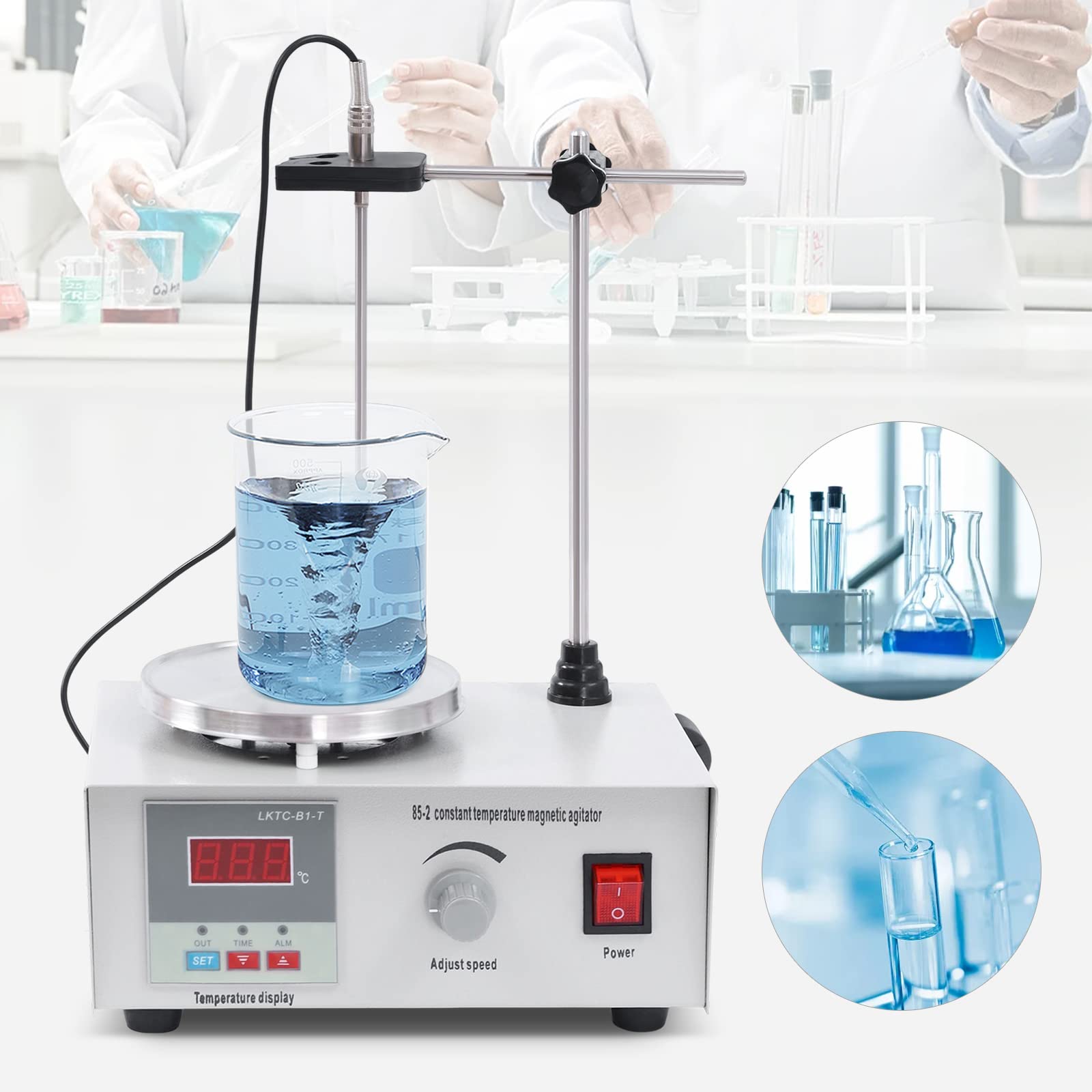 Agitador magnético con función de calefacción, 250 W, 0-2000 rpm, control digital de 0-99 °C, placa de acero inoxidable 304 para laboratorio