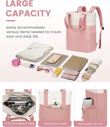 Miniatura 12 de LOVEVOOK Mochila para laptop para mujer, mochila convertible para laptop, mochila ligera para computadora de trabajo de viaje, Caqui, Mochilas Tote