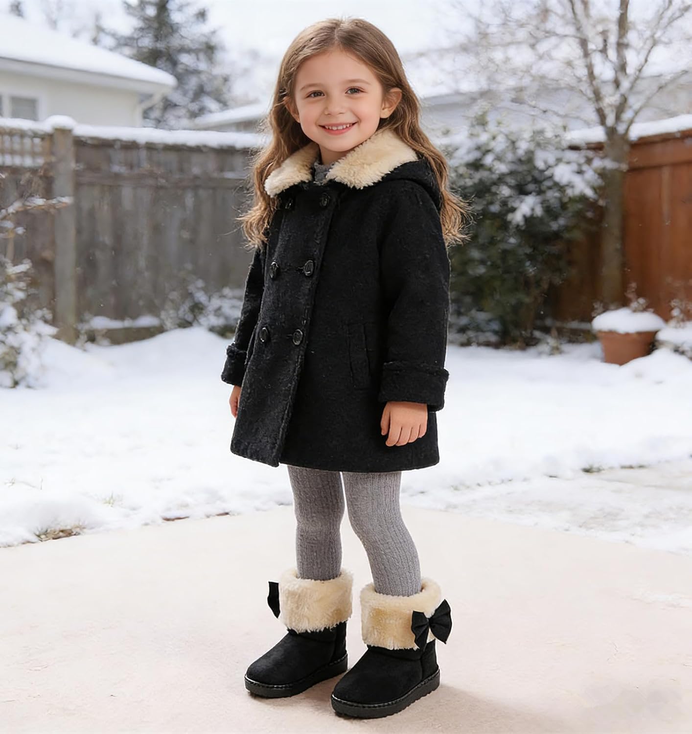 DADAWEN Baby's Girl's Toddler Fashion Cute Bowknot Fur Lining Princess Warm Snow Boots - Image 3