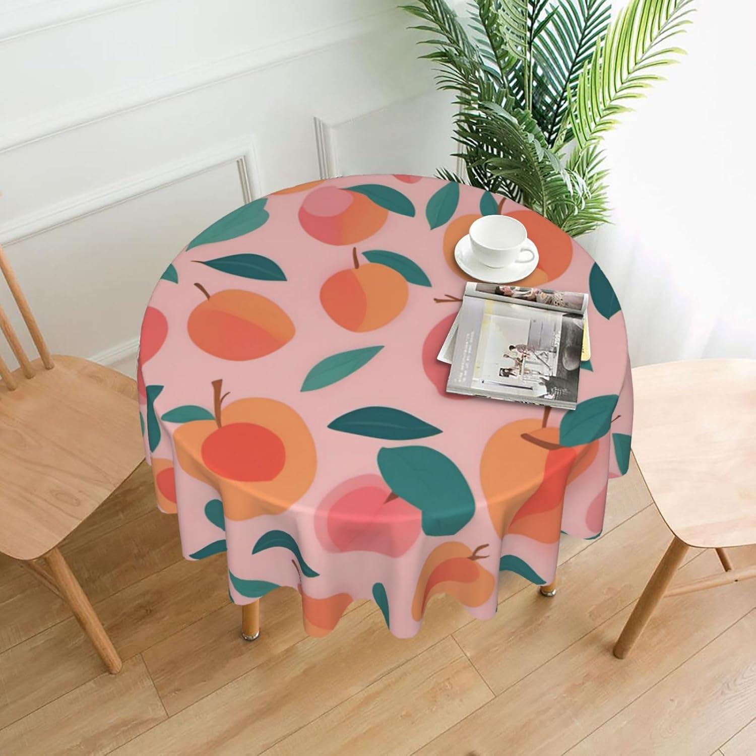 Pink Peach Pattern Seamless Pattern Print Wrinkle Free Dining Table Cover for Birthday Party Farmhouse Tablecloths Up to 60 x 60 Inches