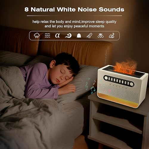 Miniatura 4 de Humidificador con ruido blanco, máquina de sonido de lluvia con altavoz para dormir y yoga, difusor de llama colorida y luz nocturna