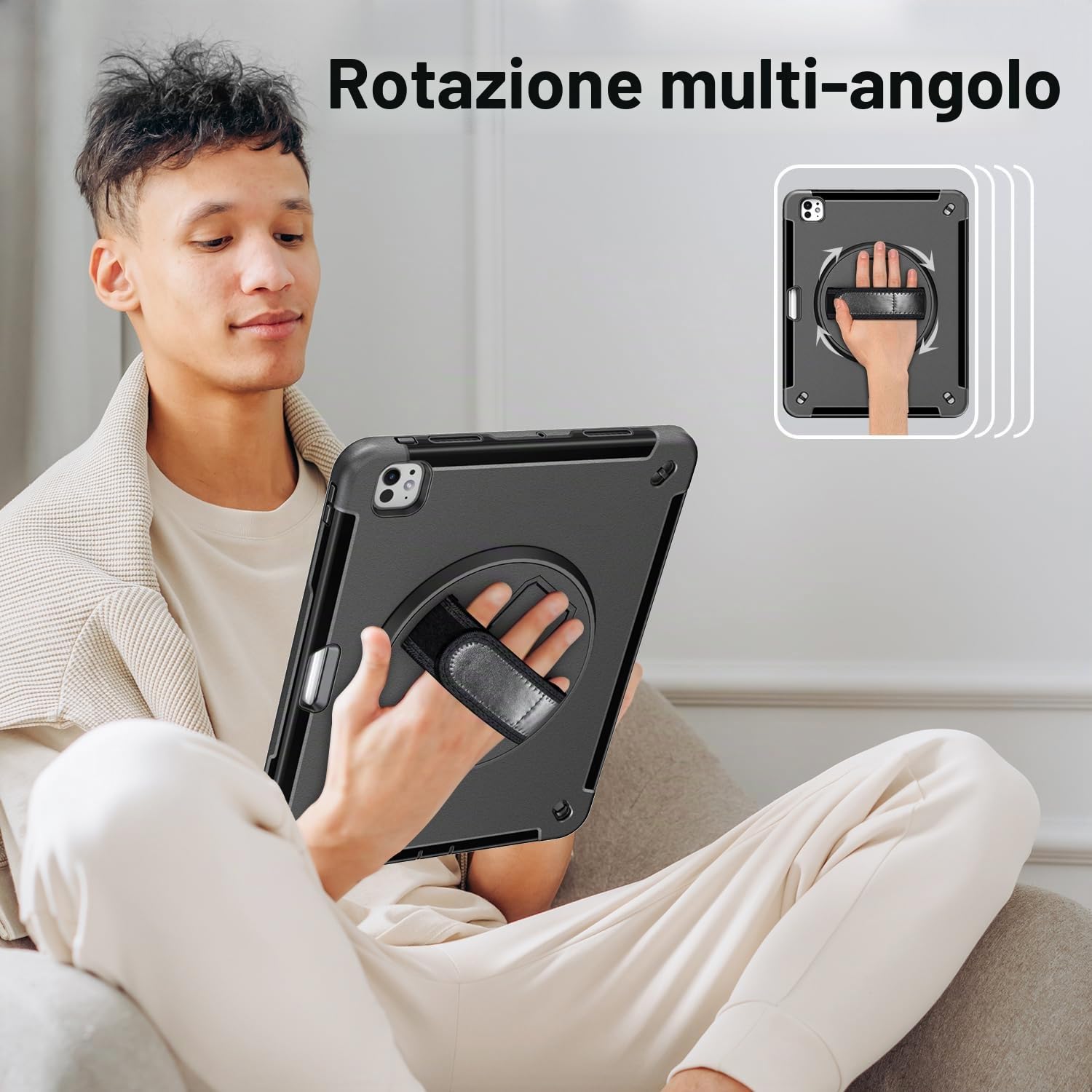 Custodia Robusta Per IPad Air 11" M3/M2 (2025/2024) | Antiurto In Silicone Con Supporto Rotante 360° E Cinghia Da Spalla - 4