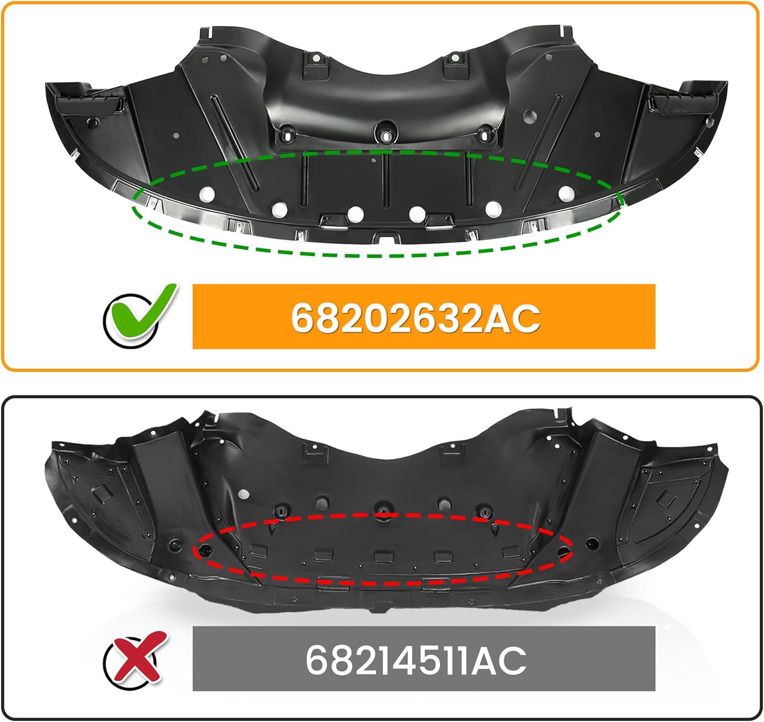 HECASA Engine Splash Shield Compatible with 2015-2023 Dodge Charger Replacement for 68202632AC 68202632AD CH1228130 Front Splash Under Cover Plastic Black
