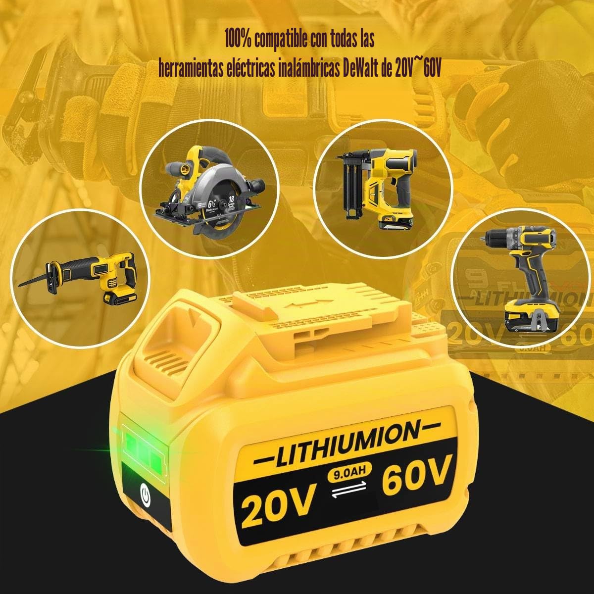 2 baterías FlexVolt XR de 20 V/60 V 9,0 Ah para Dewalt DCB609 DCB606 DCB612 DCB184 DCB546 DCB200 DCB201 DCB182 compatible con herramientas eléctricas inalámbricas de 18 V, batería de iones de litio de