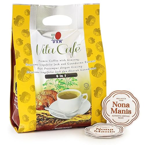 DXN Vita Cafe 6 en 1 café Ganoderma + posavasos desechables Nona Manis de 5 (paquete de 1)