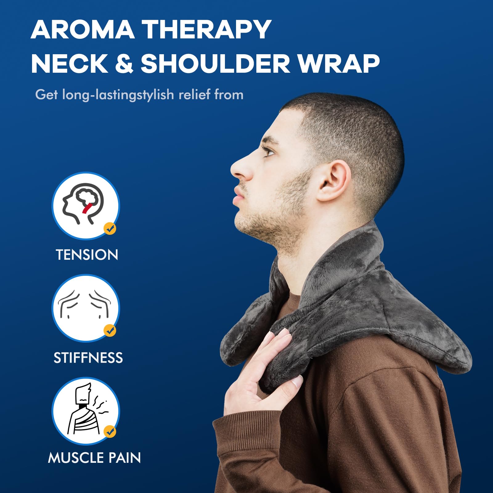 Almohada Térmica de Semillas Naturales para Cuello y Hombros -Almohadilla de Peluche Caliente y frio para microondas, Aromaterapia con Lavanda y Manzanilla-Alivio Rápido de Dolor(Azul)