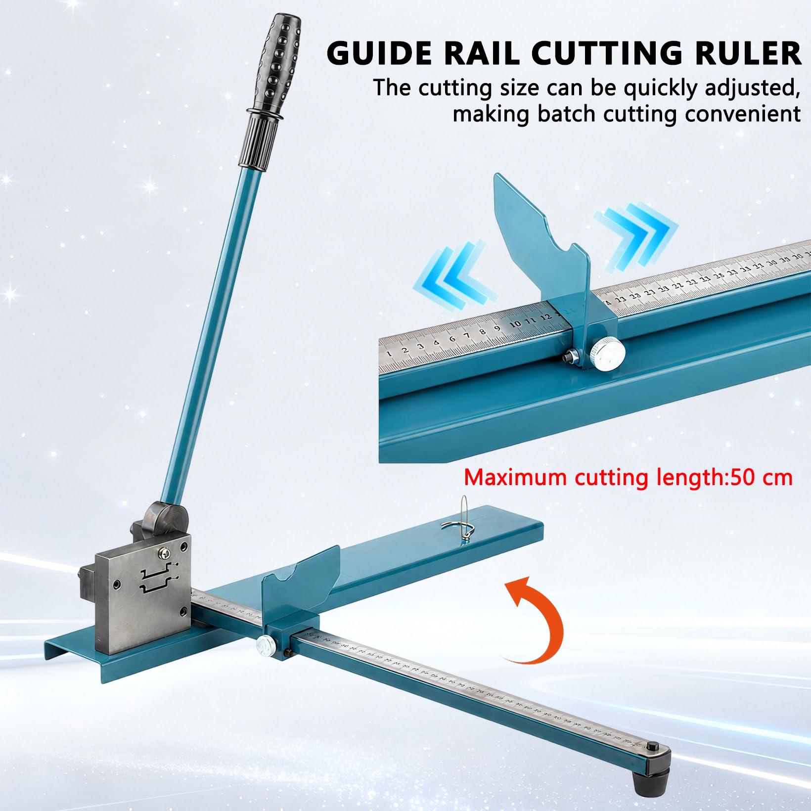 Taglierina DIN con 50 cm Righello Integrato, Testa di taglio a doppia scanalatura | Utensile da taglio manuale per guide in acciaio e alluminio, impugnatura ergonomica antiscivolo