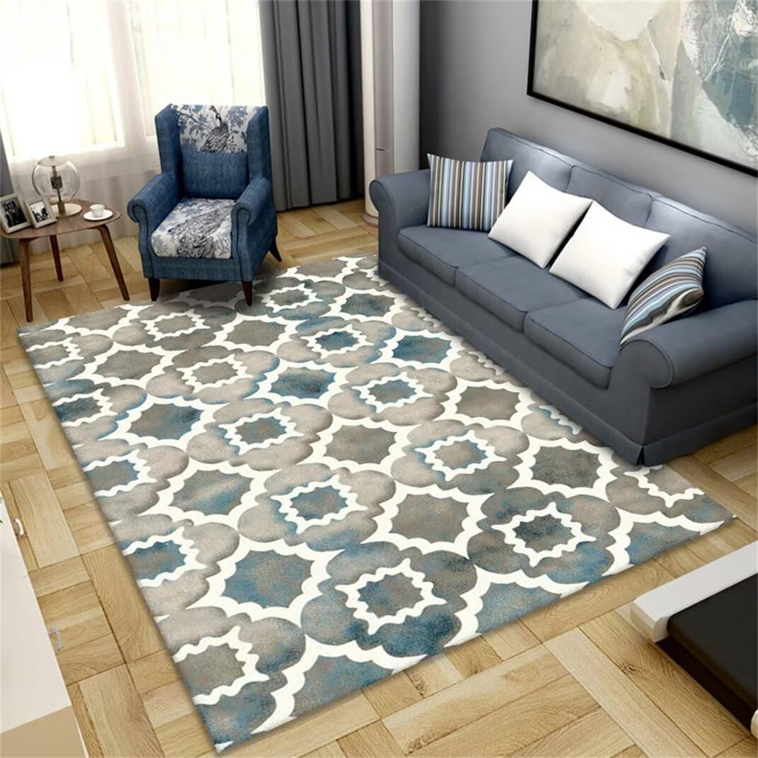 Tapis lavable en machine à motif géométrique bleu 170x240