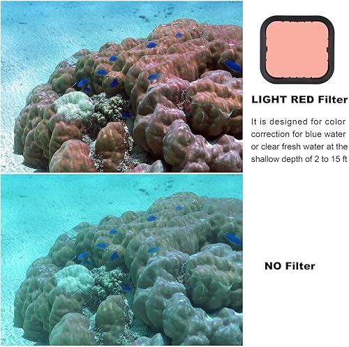Miniatura 14 de GEPULY Paquete de 3 filtros de buceo para GoPro Hero 8 9 10 11 12 13 carcasa oficial impermeable (rojo, rojo claro, filtros magenta) – Corrección